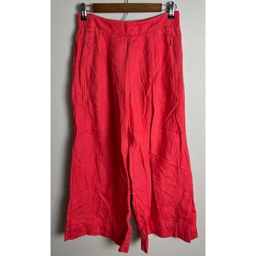 Athleta Playa Linen Wide Crop Pants Passionfruit Coral Pull On Size 4 Women’s